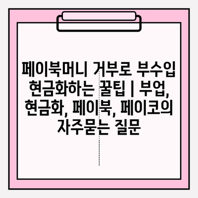 페이북머니 거부로 부수입 현금화하는 꿀팁 | 부업, 현금화, 페이북, 페이코